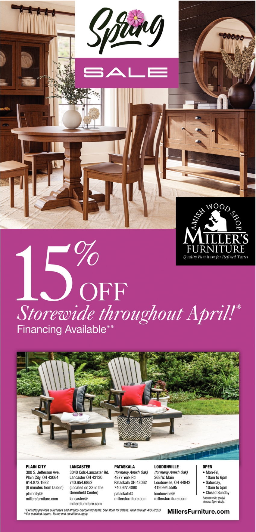 Spring Sale, Miller's Furniture, Lancaster, OH