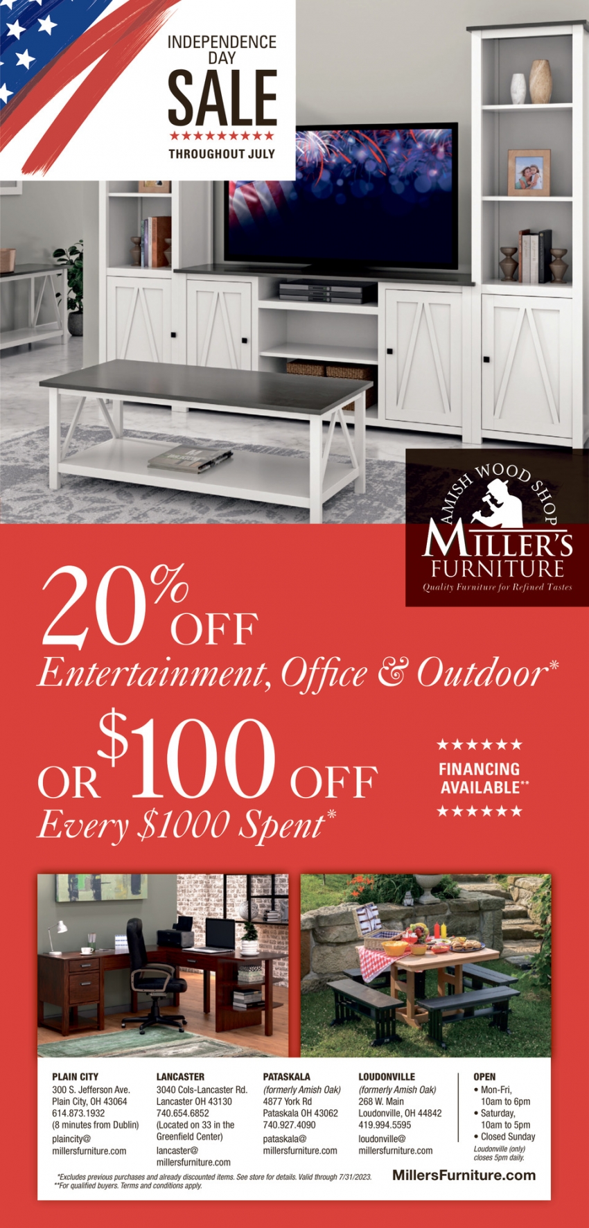 Independence Day Sale, Miller's Furniture, Lancaster, OH